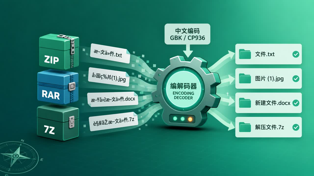 压缩包解压乱码怎么办：zip、rar、7z 与中文编码问题